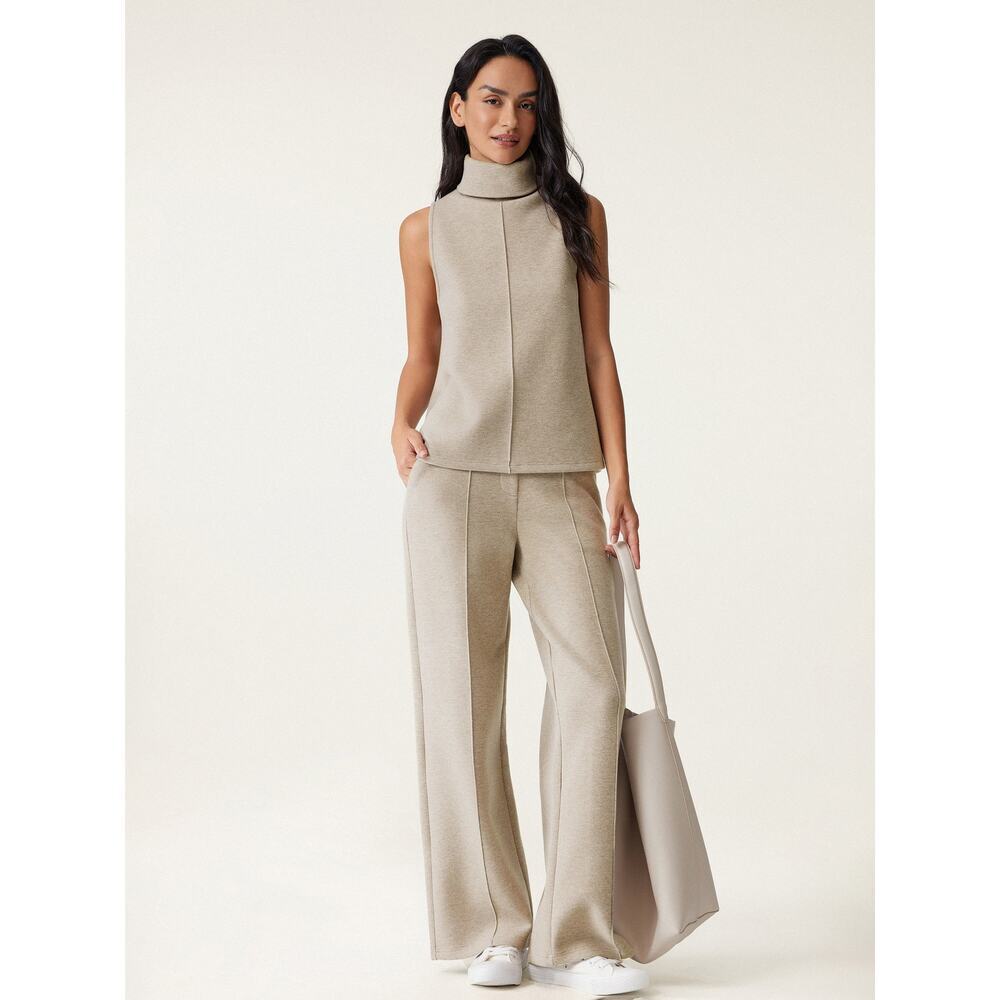 OGL BEST SELLER SET xs 2Pcs Set Split Hem Top & High Waisted Straight Leg Pant